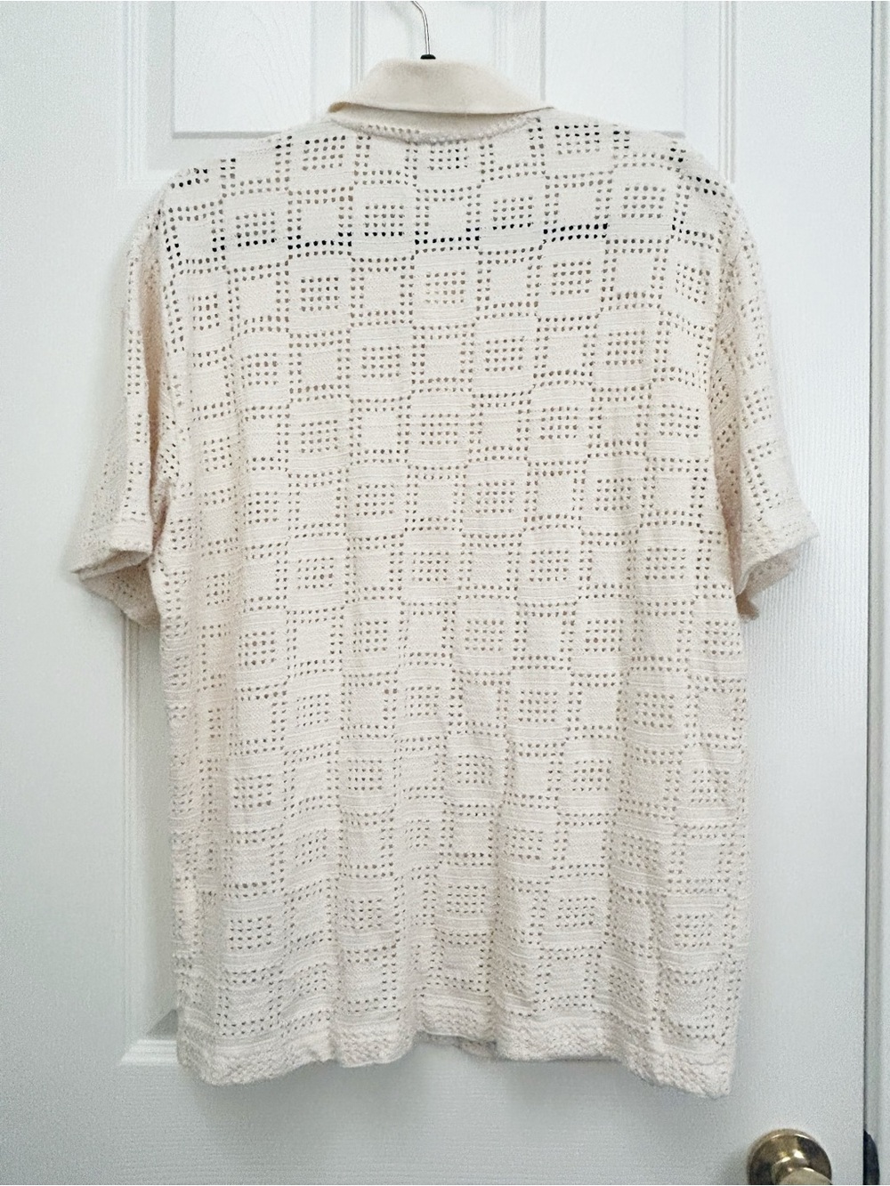 Zara Ecru Crochet Knit Short Sleeve Shirt | Size XL - Picture 5 of 6